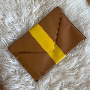 J.Crew Tan Yellow Striped Flat Clutch Never Used